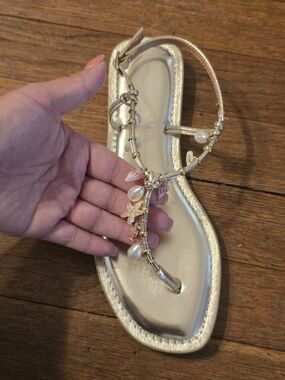 Report Gold T-Strap Embellished Women's Sandals